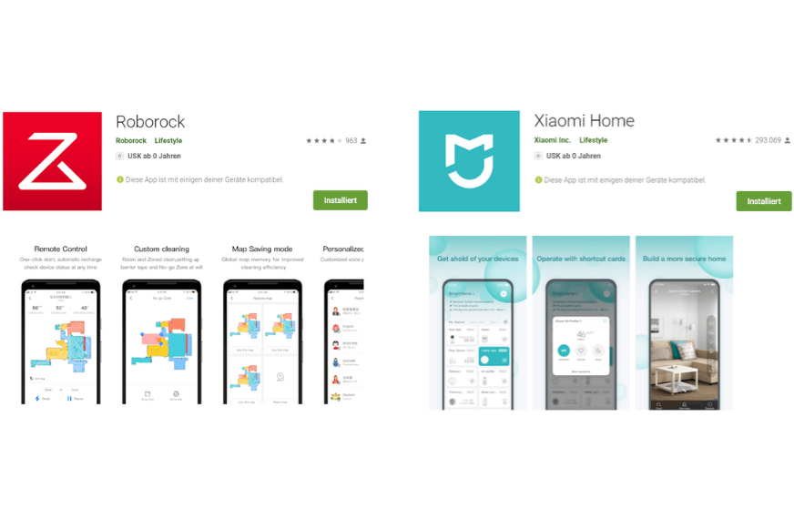 Roborock App und Xiaomi Home App zum Download im App Store.